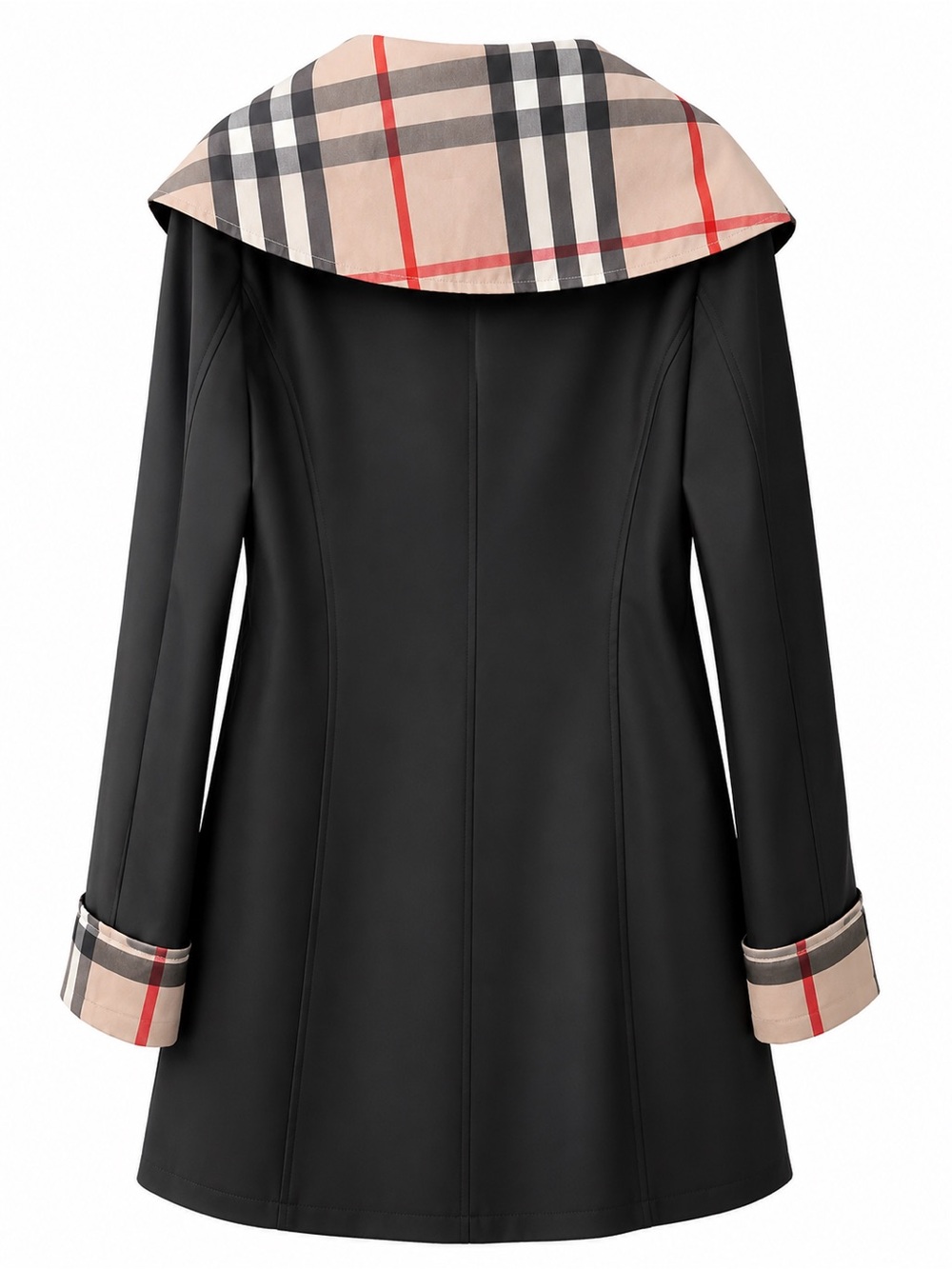 Burberry Black Double-Breasted Trench Coat with Check Collar XL classic plaid. - Picture 7 of 11